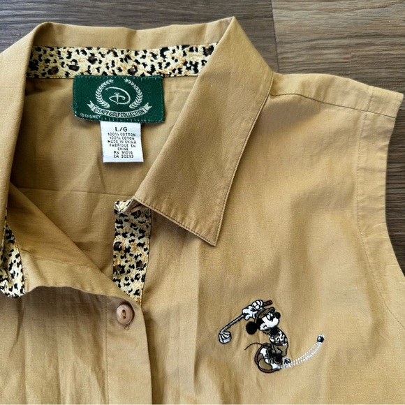 Disney Golf Collection Womens Button Sleeveless Shirt Large Brown Mickey Mouse - Picture 1 of 7